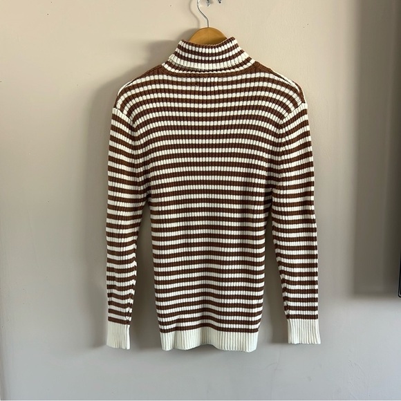 Pastel Brown and White Striped Turtleneck Sweater - Picture 2 of 5